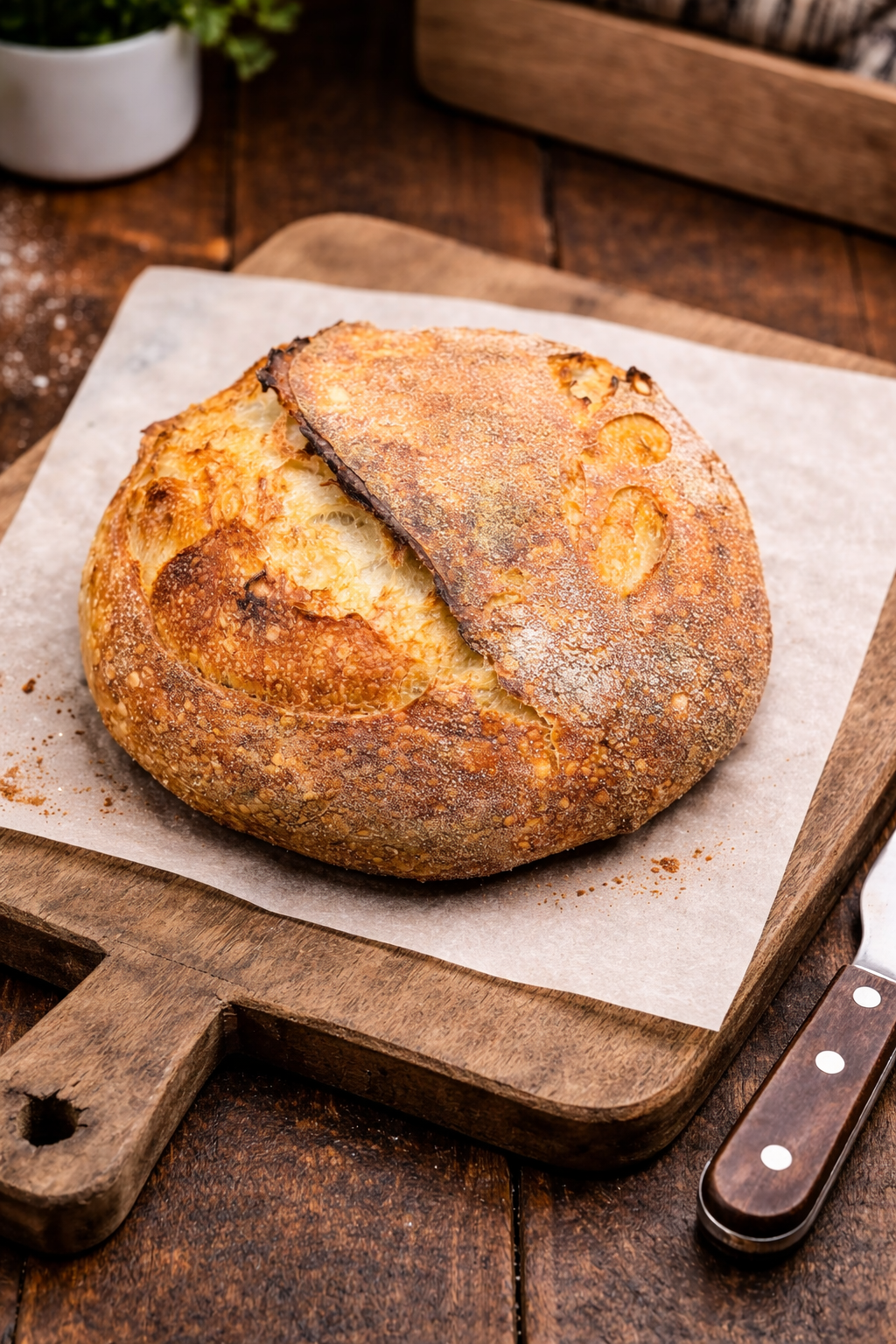 Golden brown sourdough loaf