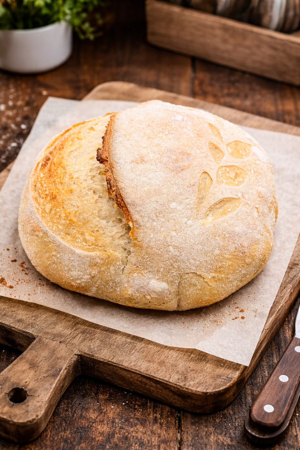 Lightly floured sourdough loaf